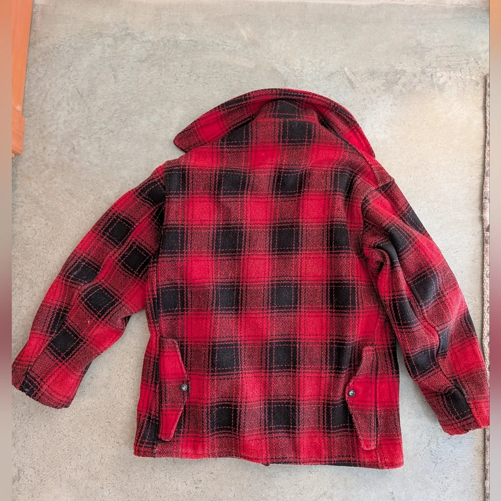 Vintage 60s/70s Wool Field Coat Hunting Red Black Buffalo Check Size 40